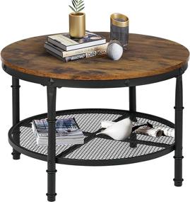 img 2 attached to Rustic Small Round Coffee Table With Storage, Wood Surface Top And Metal Legs, 2-Tier Shelf, Ideal For Living Room, Space-Saving Design In Brown