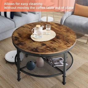img 1 attached to Rustic Small Round Coffee Table With Storage, Wood Surface Top And Metal Legs, 2-Tier Shelf, Ideal For Living Room, Space-Saving Design In Brown