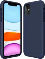 iphone 11 case anti-scratch & fingerprint navy blue liquid silicone full body protection shock absorption gel rubber microfiber liner 6.1 inch логотип