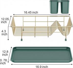 img 2 attached to GSlife Dish Drying Rack Small Dish Rack With Tray Compact Dish Drainer For Kitchen Countertop Cabinet, Gold And Dark Green