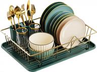 gslife стеллаж для сушки посуды маленькая стеллаж для посуды с подносом компактный сушилка для посуды для кухонного шкафа, золотой и темно-зеленый логотип