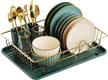 gslife dish drying rack small dish rack with tray compact dish drainer for kitchen countertop cabinet, gold and dark green logo