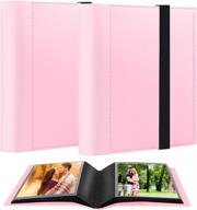 2pack 5x7 photo album - holds 64 photos, black inner page & elastic band, mini book for artwork, picture storage (pink) logo