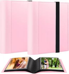 img 4 attached to 2Pack 5X7 Photo Album - Holds 64 Photos, Black Inner Page & Elastic Band, Mini Book For Artwork, Picture Storage (Pink)