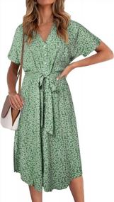 img 4 attached to SHIBEVER Women'S Floral Button Up Split Dresses V Neck Short Sleeve Casual Front Tie Summer Midi Dress