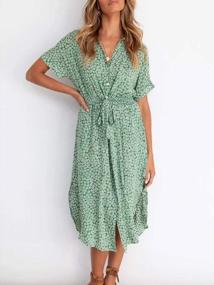 img 2 attached to SHIBEVER Women'S Floral Button Up Split Dresses V Neck Short Sleeve Casual Front Tie Summer Midi Dress