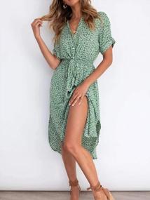 img 3 attached to SHIBEVER Women'S Floral Button Up Split Dresses V Neck Short Sleeve Casual Front Tie Summer Midi Dress