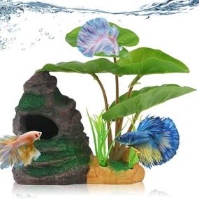 img 4 attached to Enhance Your Betta Fish Tank with COOSPIDER Leaf Pad Hammock Aquarium Decoration: Resin Rock Mountain Cave Ornaments for Sleeping, Resting, Hiding, Playing, and Breeding