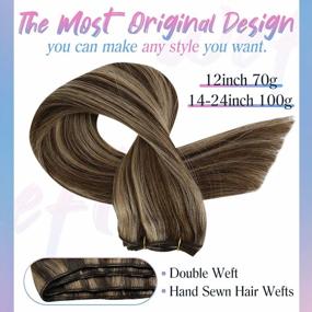 img 3 attached to Transform Your Look With Real Human Hair Weft Extensions In Sunny Brown With Dark Brown Highlights And Caramel Blonde Tones - 100G, 18Inch Length