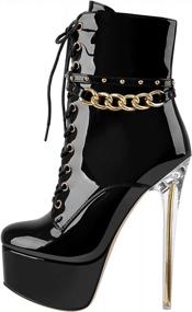 img 4 attached to Black Ankle High Boots With 6 Inch Stiletto Heel And Platform For Women By LISHAN