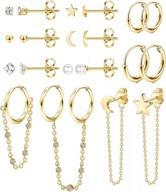 chic & stylish: subiceto 10 pairs stainless steel dangle hoops & studs with delicate chains and cz stones for women logo