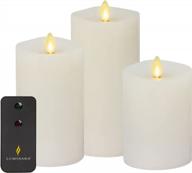 set the mood with luminara realistic moving flame pillar candles - set of 3 with led lights, remote included - white, unscented - perfect for any occasion! логотип