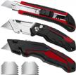 3 pack utility knives w/ 10pcs blades - heavy duty, retractable & folding design | diyself knife box cutters logo
