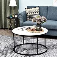 homcom round coffee table with black metal frame for living room, white modern center table logo