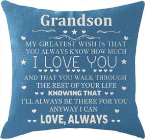 img 1 attached to Inspiring Words Blue Burlap Pillowcase: Ideal Grandson Gift for Chair or Couch Décor - 18 Inch Square