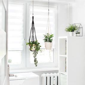 img 1 attached to Boho Chic: 32 Inch Ivory Macrame Plant Holder With Wood Beads For Stylish Indoor Hanging Plant Display