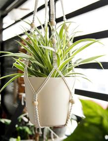 img 3 attached to Boho Chic: 32 Inch Ivory Macrame Plant Holder With Wood Beads For Stylish Indoor Hanging Plant Display