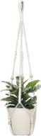 boho chic: 32 inch ivory macrame plant holder with wood beads for stylish indoor hanging plant display logo