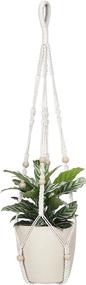 img 4 attached to Boho Chic: 32 Inch Ivory Macrame Plant Holder With Wood Beads For Stylish Indoor Hanging Plant Display
