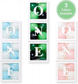 img 1 attached to 🎈 One Year Old Birthday Balloon Boxes with 24 Balloons - Safari/Jungle Wild One Green Theme - Baby First Birthday Decorations Clear Cube Blocks 'ONE' Letters as Cake Smash Photoshoot Props