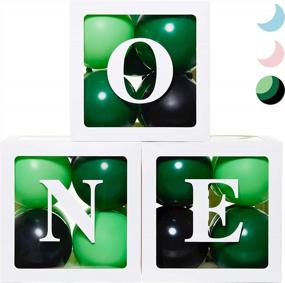 img 4 attached to 🎈 One Year Old Birthday Balloon Boxes with 24 Balloons - Safari/Jungle Wild One Green Theme - Baby First Birthday Decorations Clear Cube Blocks 'ONE' Letters as Cake Smash Photoshoot Props
