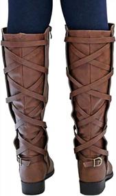 img 1 attached to Women'S Strappy Motorcycle Knee High Boots Winter Lace Up Riding Flat Low Heel Shoes