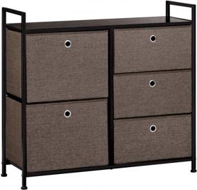 img 4 attached to Dark Brown Faux Linen Dresser Storage Tower With 5 Easy Pull Drawers And Handles, Sturdy Metal Frame And Wooden Table Organizer Unit For Guest Room, Dorm Room, Closet, Hallway Or Office Area
