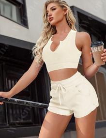 img 1 attached to Women'S 2 Piece Ribbed Yoga Gym Outfit High Waisted Biker Shorts Sport Bra Tracksuit Set