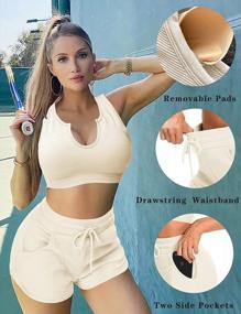img 2 attached to Women'S 2 Piece Ribbed Yoga Gym Outfit High Waisted Biker Shorts Sport Bra Tracksuit Set