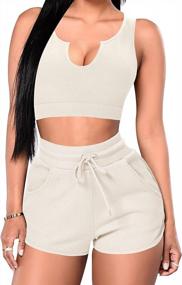 img 4 attached to Women'S 2 Piece Ribbed Yoga Gym Outfit High Waisted Biker Shorts Sport Bra Tracksuit Set