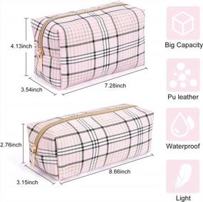 img 1 attached to 2 PCS Pink Plaid Leather Makeup Bags - Perfect For Travel & On-The-Go Women'S Cosmetic Storage!