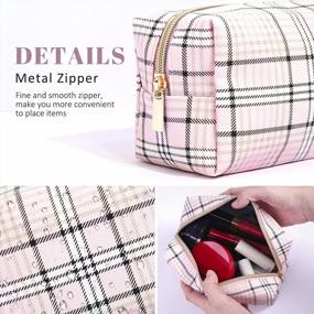 img 2 attached to 2 PCS Pink Plaid Leather Makeup Bags - Perfect For Travel & On-The-Go Women'S Cosmetic Storage!