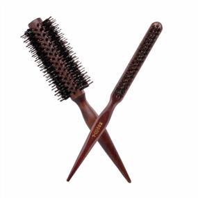 img 3 attached to Set Of 2 Anti-Static Boar Bristle Round Brushes For Professional Blow Dry Styling, Curling, And Teasing Hair With Pointed Tail Wooden Combs By Wismee