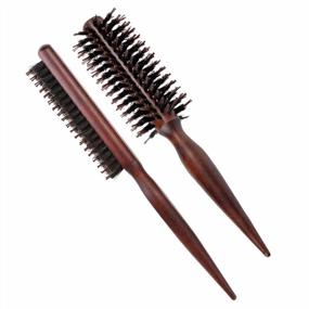 img 2 attached to Set Of 2 Anti-Static Boar Bristle Round Brushes For Professional Blow Dry Styling, Curling, And Teasing Hair With Pointed Tail Wooden Combs By Wismee
