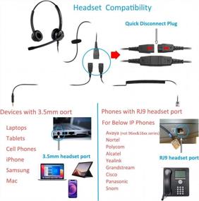 img 3 attached to Noise Canceling Dual Headset For Office & Call Center With RJ9 And 3.5Mm Connector For Desk Phones, PCs, Laptops, And Cell Phones - Compatible With Polycom, Avaya, And Nortel
