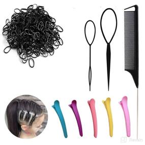 img 4 attached to 🎀 1000-Piece Mini Soft Elastic Rubber Bands with Hair Tail Tools (2Pcs), Rattail Comb (1Pcs), and Duckbill Hair Clips (5Pcs) for Girls, Toddler, Kids, and Babies