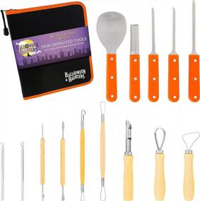 img 4 attached to Halloween Haunters Ultimate 14 Piece Professional Pumpkin Carving Tool Kit - Easily Carve Sculpt Halloween Jack-O-Lanterns - 18 Cuts, Scoops, Scrapers, Saws, Loops