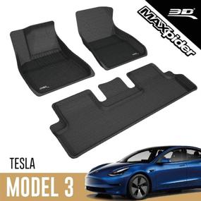 img 4 attached to 🔲 Custom Fit Kagu Series All-Weather Floor Mats for Tesla Model 3 2017 2018 2019, 3D MAXpider (1st & 2nd Row, Black)