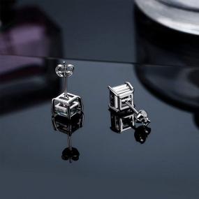 img 1 attached to 2Pairs 18K White-Gold Plated Sterling Silver Round Square Cubic Zirconia Simulated Diamond Stud Earrings For Men Women - Milacolato