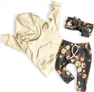 cute baby girl outfit: floral hoodie sweatshirt, pants and headband set for cooler days logo