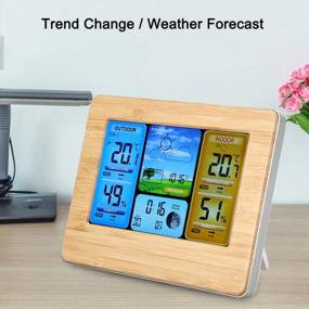 img 2 attached to Bewinner Wireless Weather Station For Indoor Outdoor, LCD Digital Wireless Weather Station Clock Portable For Wall-Mounted Or Up-Right Thermometer Indoor&Outdoor Humidity (Yellow)