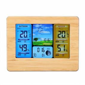 img 4 attached to Bewinner Wireless Weather Station For Indoor Outdoor, LCD Digital Wireless Weather Station Clock Portable For Wall-Mounted Or Up-Right Thermometer Indoor&Outdoor Humidity (Yellow)