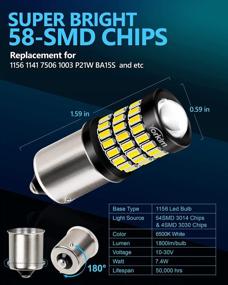 img 2 attached to Yorkim LED 1156 Bulb White, High-Intensity 58 SMD-3014&3030 Chips, 7506 BA15S P21W 1003 1141 LED Bulbs With Projector For Car LED Turn Signal Blinkers, Backup, Tail, And Brake Lights, Pack Of 2