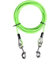 🐶 amofy 25ft dog tie out cable: durable galvanized steel wire rope with pvc coating for medium dogs up to 396ibs, in green gecko logo