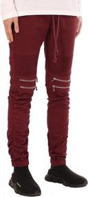 img 4 attached to Men'S Twill Distressed Ankle-Zip Moto Jogger Pants With Drawstring Waistband, Shirring Detail