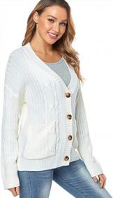 img 2 attached to Fuinloth Women'S Cardigan Sweater, Oversized Chunky Knit Button Closure With Pockets