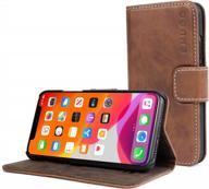 distressed brown snugg iphone 12 pro max wallet case - folding case with 3 card slots, magnetic closure, stand function - leather, tpu, and nubuck material for better protection and style logo