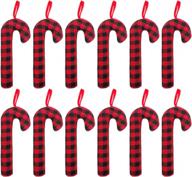 set of 12 buffalo plaid candy cane christmas tree, wreath, and garland ornaments - 3 x 7 inches логотип