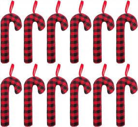 img 4 attached to Set Of 12 Buffalo Plaid Candy Cane Christmas Tree, Wreath, And Garland Ornaments - 3 X 7 Inches