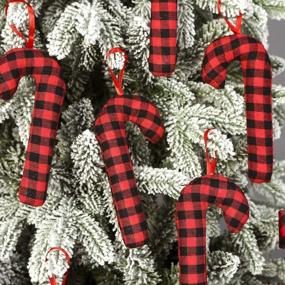 img 1 attached to Set Of 12 Buffalo Plaid Candy Cane Christmas Tree, Wreath, And Garland Ornaments - 3 X 7 Inches